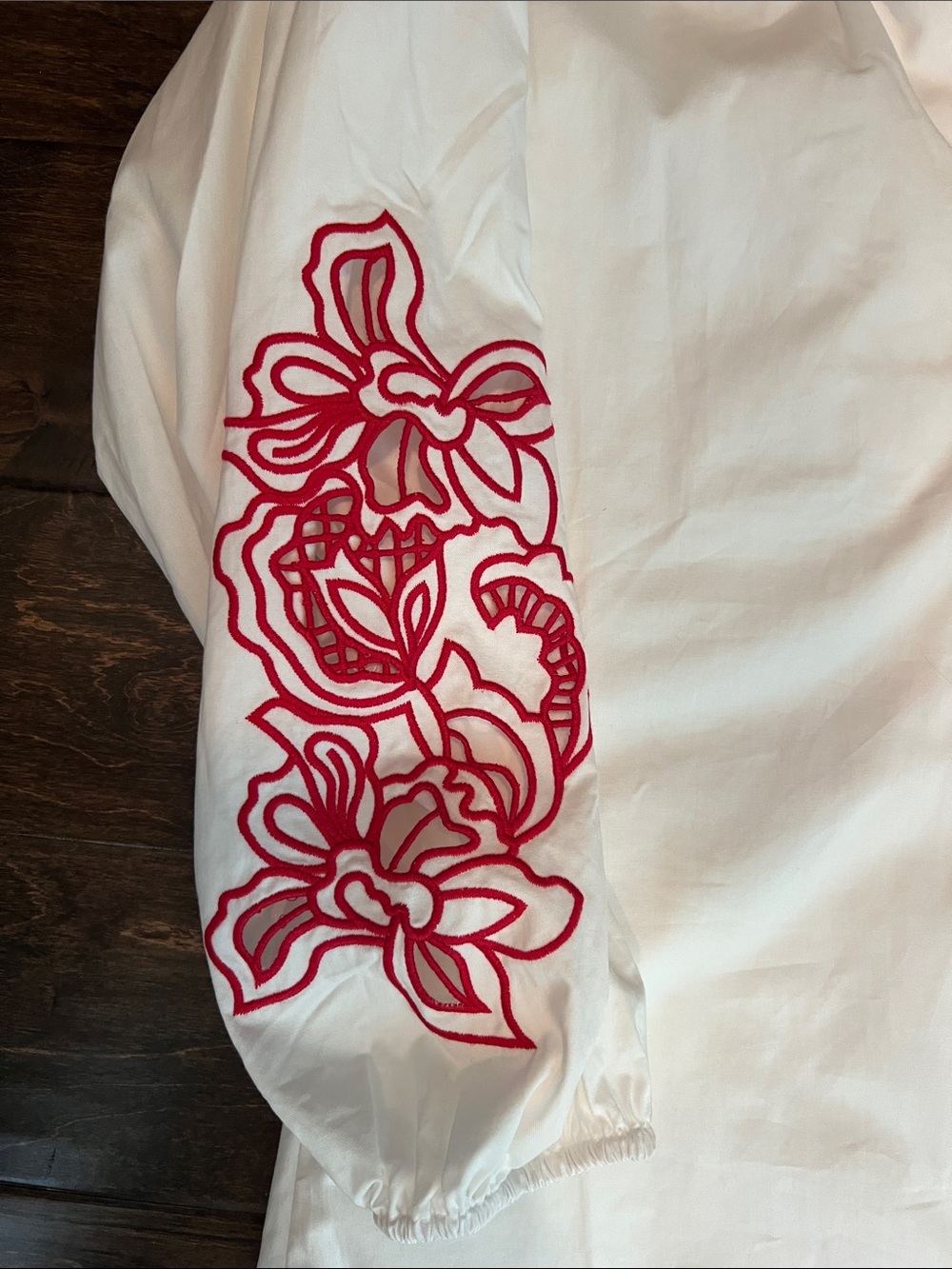 White Mini Dress with Pink Floral Embroidery - Picture 3 of 3